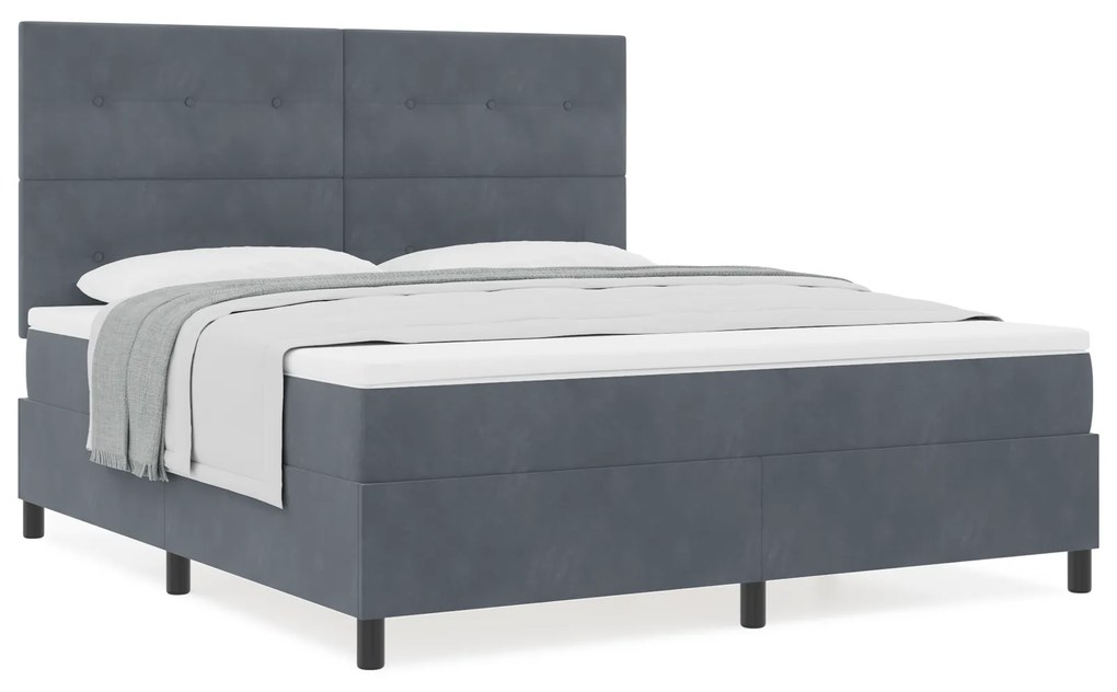vidaXL Κρεβάτι Box Spring με Στρώμα Σκούρο Γκρι Super King Βελούδο