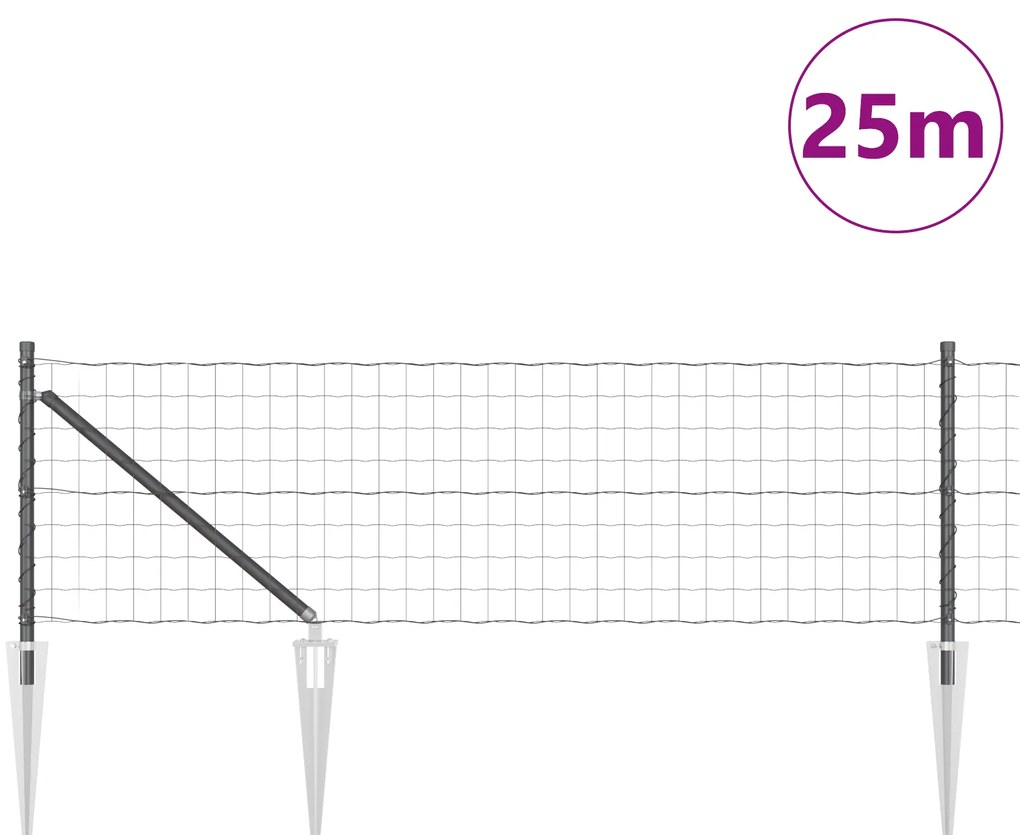 vidaXL Euro Fence με 13 Γάντζους 0.6x25 μ Γαλβανισμένο Χάλυβα Γκρι