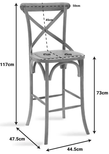 Σκαμπό μπαρ Reid ξύλο sonoma-έδρα καφέ rattan 45x52x116 εκ.