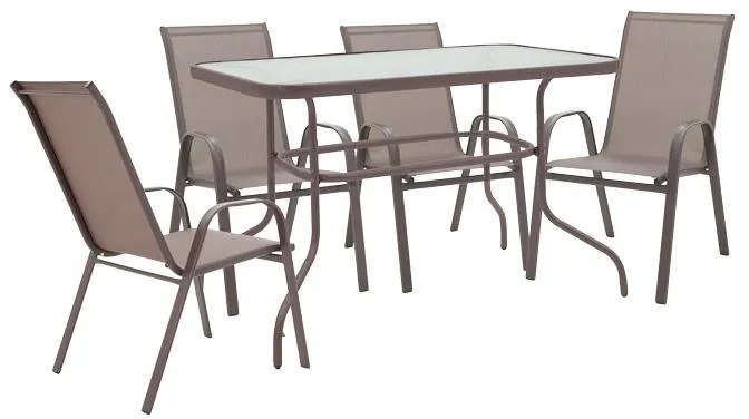 Τραπεζαρία Valor-Calan σετ 5τεμ μέταλλο-textilene καφέ 110x60x70εκ