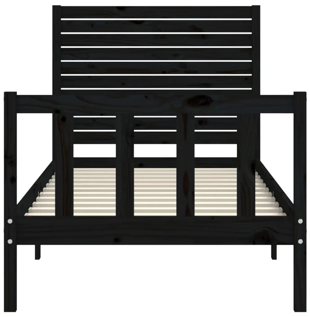 vidaXL Πλαίσιο Κρεβατιού με Κεφαλάρι Μαύρο Μασίφ Ξύλο Small Single