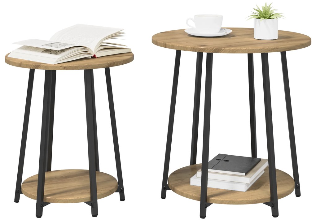 vidaXL Σετ Τραπεζάκι Πλευράς  2 Τεμαχίων σε Artisan Oak με Engineered Wood και Μέταλλο