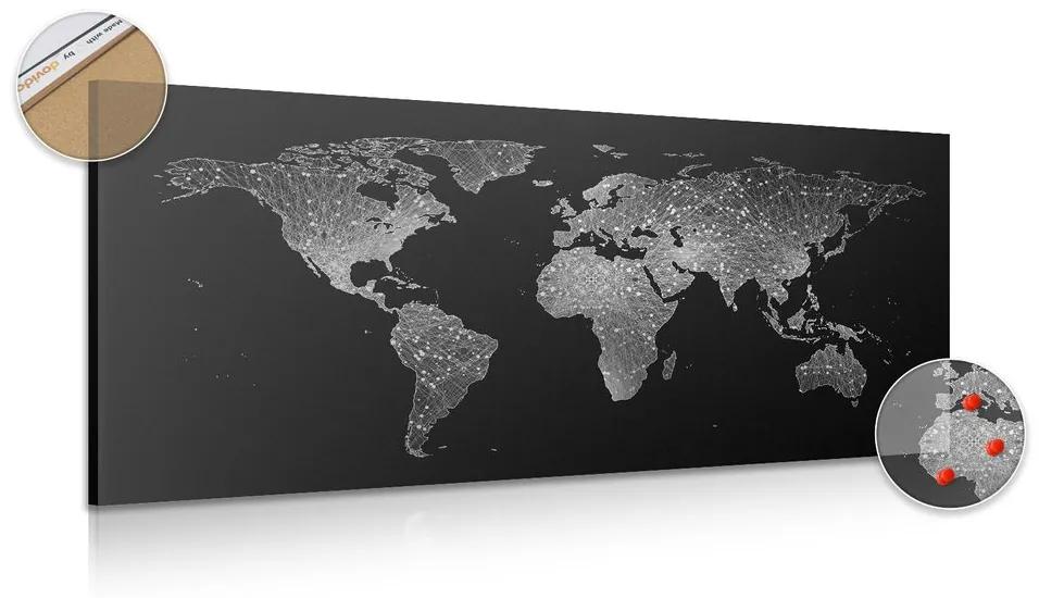 Εικόνα ενός ασπρόμαυρου παγκόσμιου χάρτη σε έναν φελλό - 100x50  flags