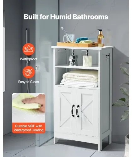 VEVOR Wooden Bathroom Floor Cabinet Storage with Adjustable Shelf 2 Doors White