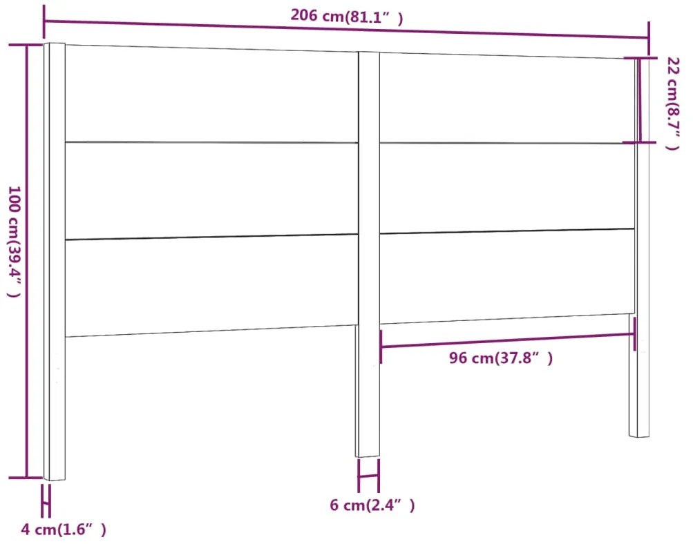 vidaXL Κεφαλάρι Λευκό 206 x 4 x 100 εκ. Μασίφ Ξύλο Πεύκου