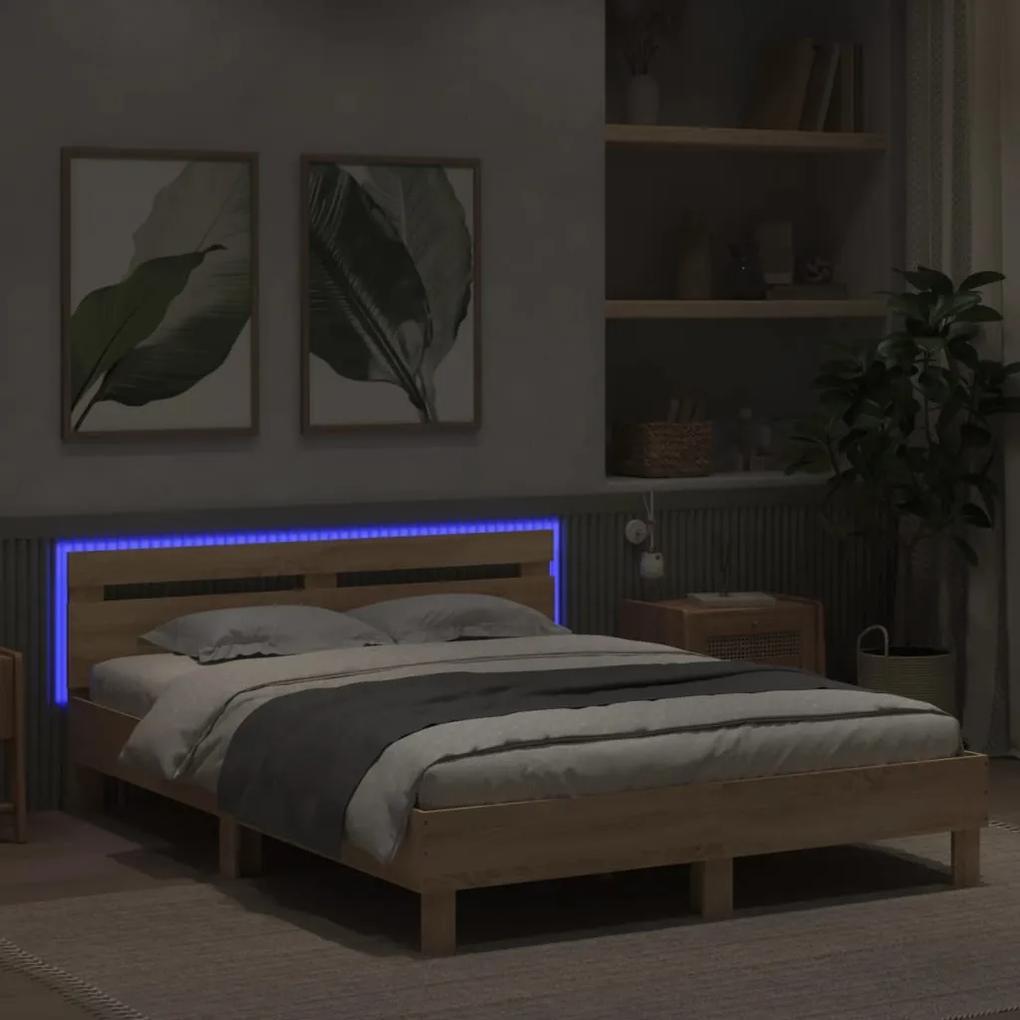 vidaXL Πλαίσιο Κρεβατιού με Κεφαλάρι/LED Sonoma δρυς 140x200 εκ.