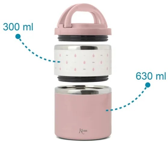Kiokids Θερμoδοχείο Φαγητού με 2 Θαλάμους Pink 930ml.