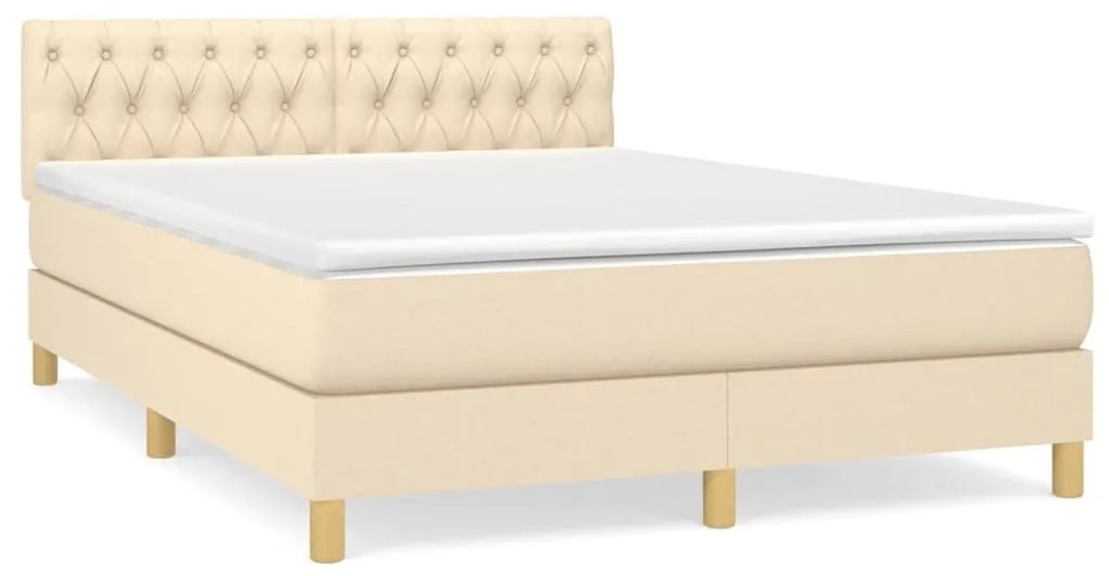 Κρεβάτι Boxspring με Στρώμα Κρεμ 140x200 εκ. Υφασμάτινο - Κρεμ