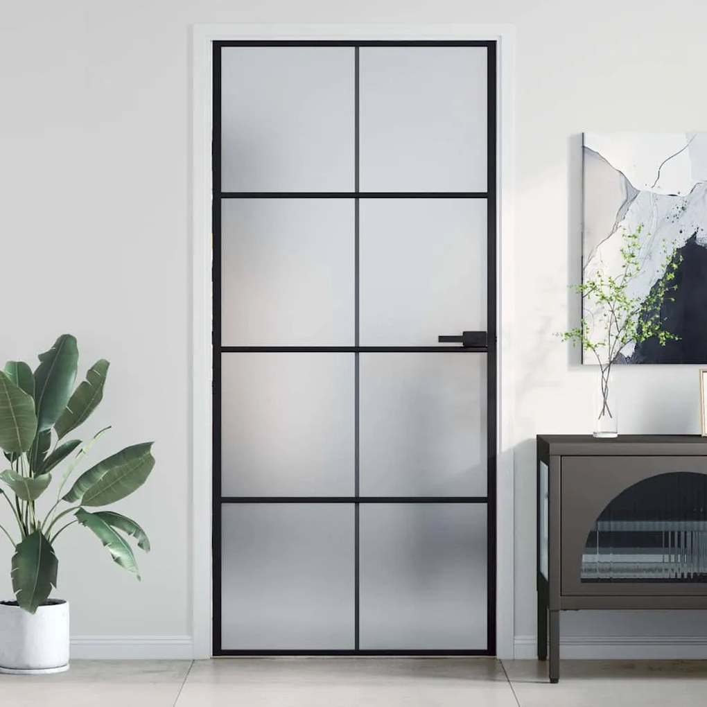 vidaXL Εσωτερική Πόρτα Μαύρη 93 x 201,5 εκ. Ψημένο Γυαλί &amp; Αλουμίνιο