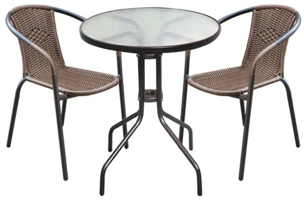 Set Baleno(Τραπ.Φ60cm+2 Πολ) Μεταλ.Καφέ Table:Φ60x70 Chair:53x58x77cm