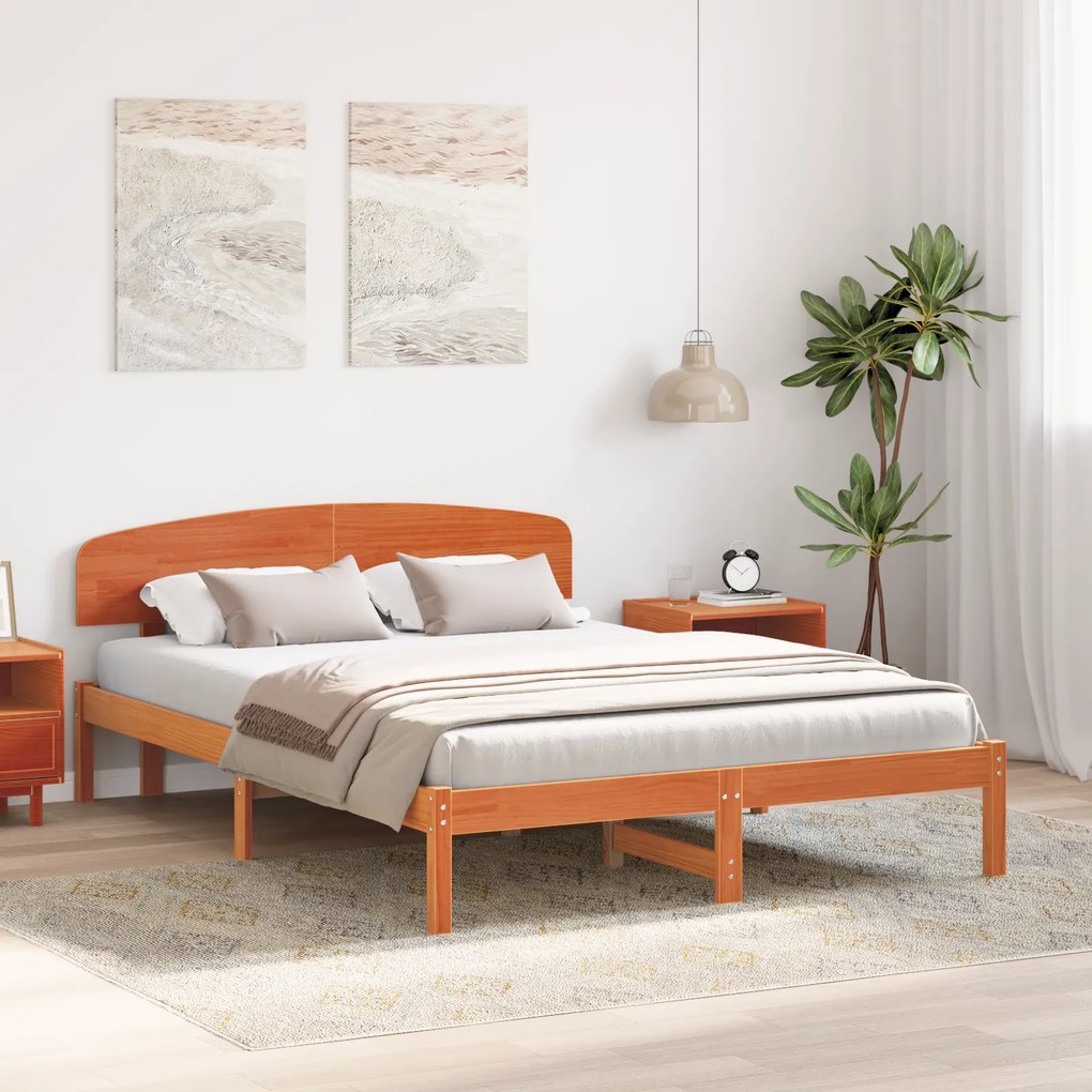 vidaXL Κρεβάτι με κεφαλάρι καφέ κερωμένο 140x200 εκ μασίφ ξύλο πεύκου