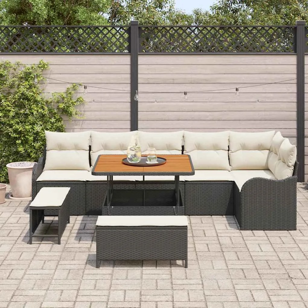 vidaXL Σετ Καναπέ Κήπου Ρυθμιζόμενο ύψος 9 pcs Μαύρο συνθετικό ρατάν