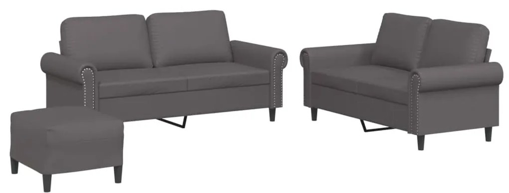 vidaXL Πολυθρόνες Σετ 3 Τεμαχίων Γκρι Συνθετικό Δέρμα με Μαξιλάρια