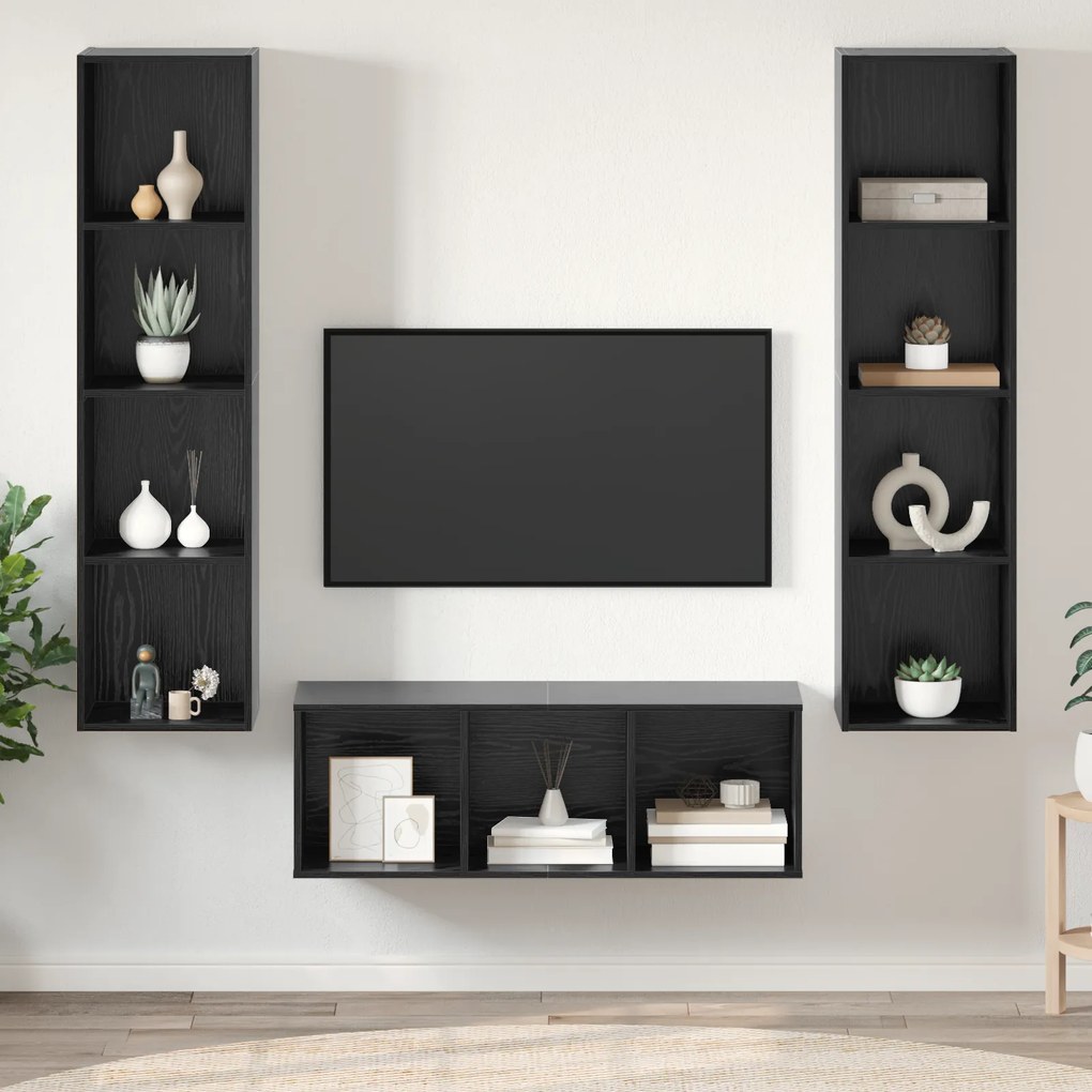 vidaXL Σετ Τηλεοπτικού Κάδου 3 pcs Μαύρη δρυς 37 x 37 x 142.5 εκ