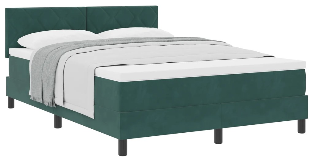 vidaXL Κρεβάτι Box Spring με Στρώμα Σκούρο Πράσινο 140x200 εκ. Βελούδο