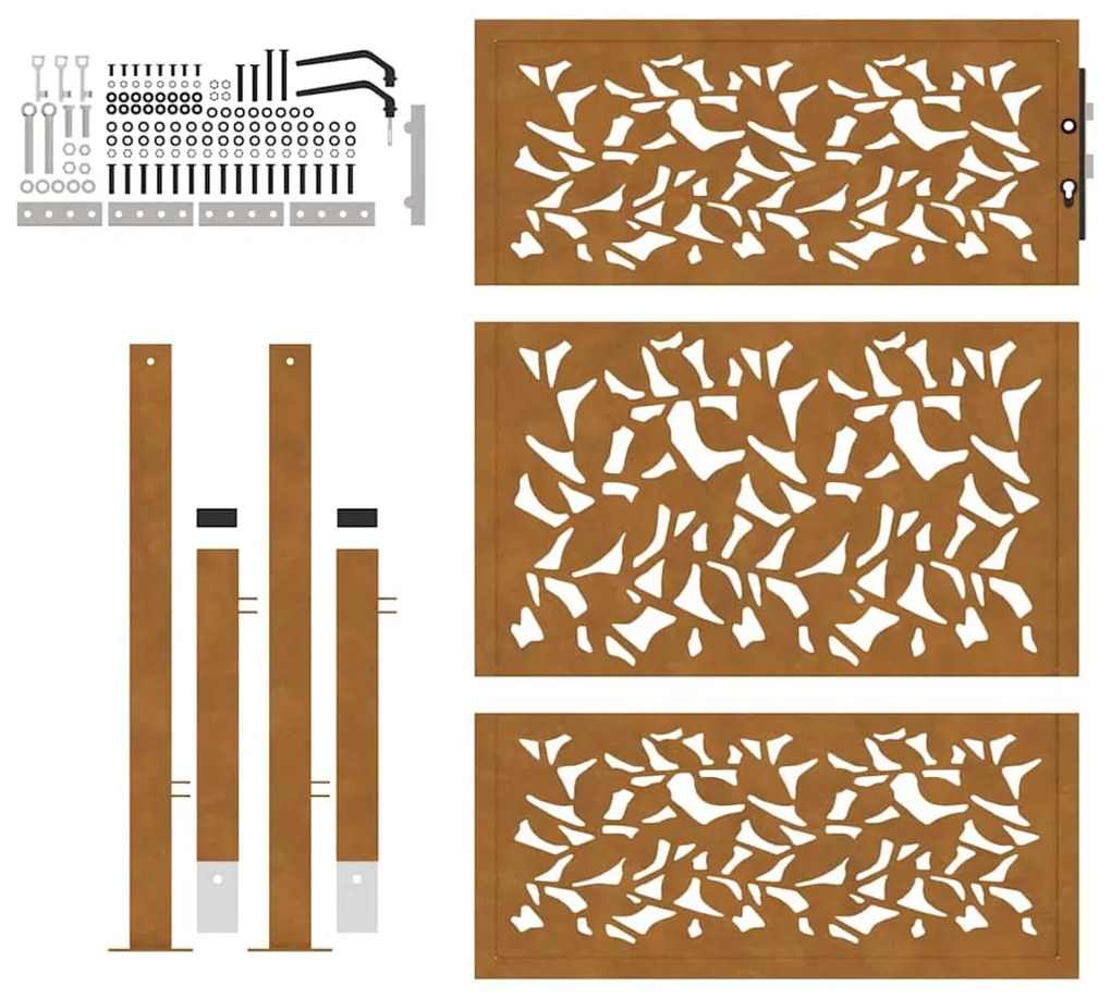 vidaXL Πύλη κήπου φύλλα χάλυβα καιρικές συνθήκες Σχεδιασμός φύλλων