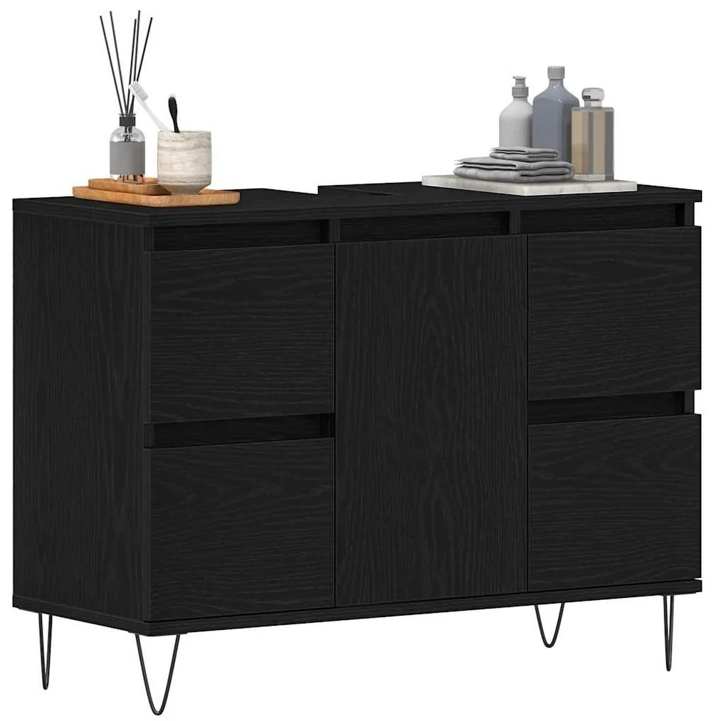 vidaXL Ντουλάπι Νιπτήρα Μαύρη Οξυά 80 x 33 x 60 εκ Επεξεργασμένο ξύλο