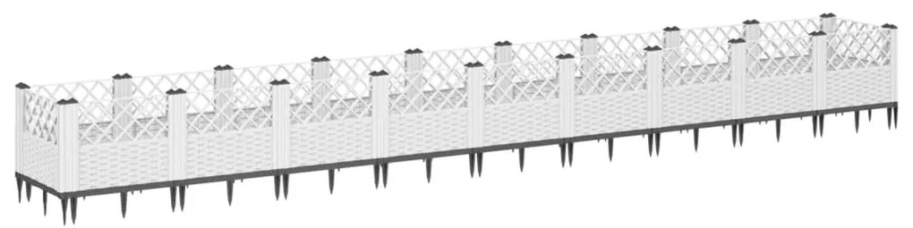 vidaXL Ζαρντινιέρα με Πασσάλους Λευκή 363,5x43,5x43,5εκ Πολυπροπυλένιο