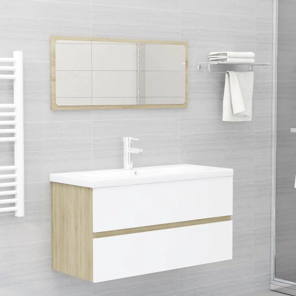 vidaXL Ντουλάπι Νιπτήρα Λευκό/Sonoma Δρυς 90x38,5x45 εκ. Μοριοσανίδα