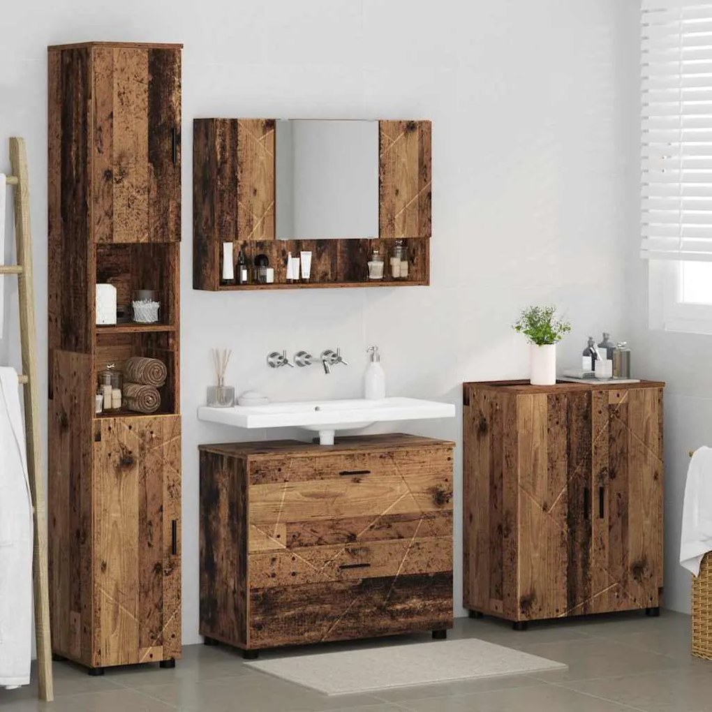 vidaXL Σετ Επίπλων Μπάνιου με ράφι 4 pcs Παλαιό ξύλο 30 x 35 x 192 εκ.