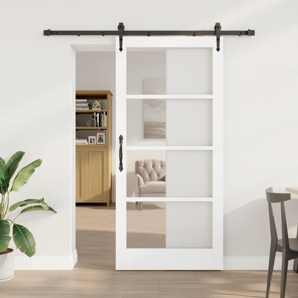 vidaXL Set Συρόμενης Πόρτας με Σετ Υλικών Λευκή 93x202 εκ. Στερεό Ξύλο Πεύκου