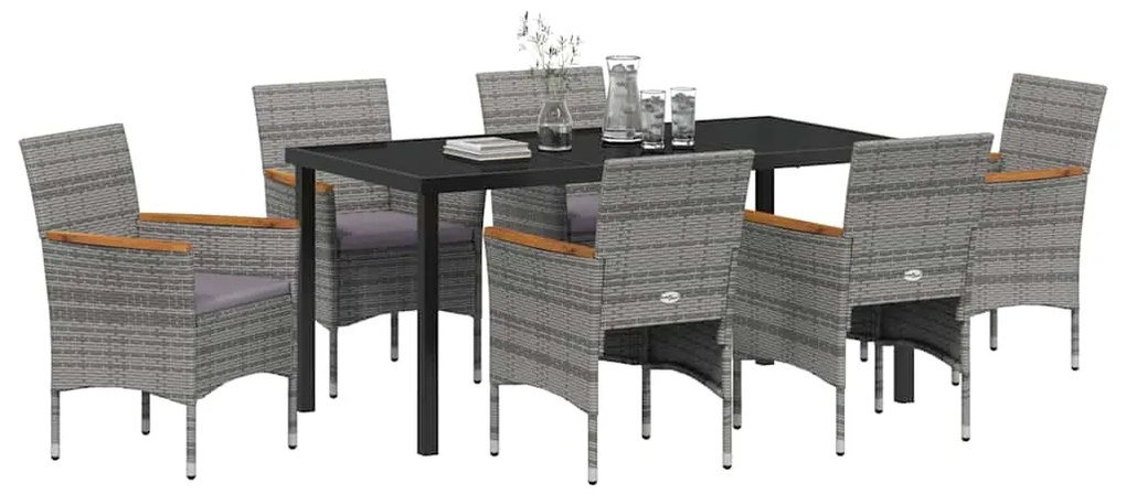 vidaXL Σέτ φαγητού για κήπο με μαξιλάρι 7 pcs Γκρι συνθετικό ρατάν