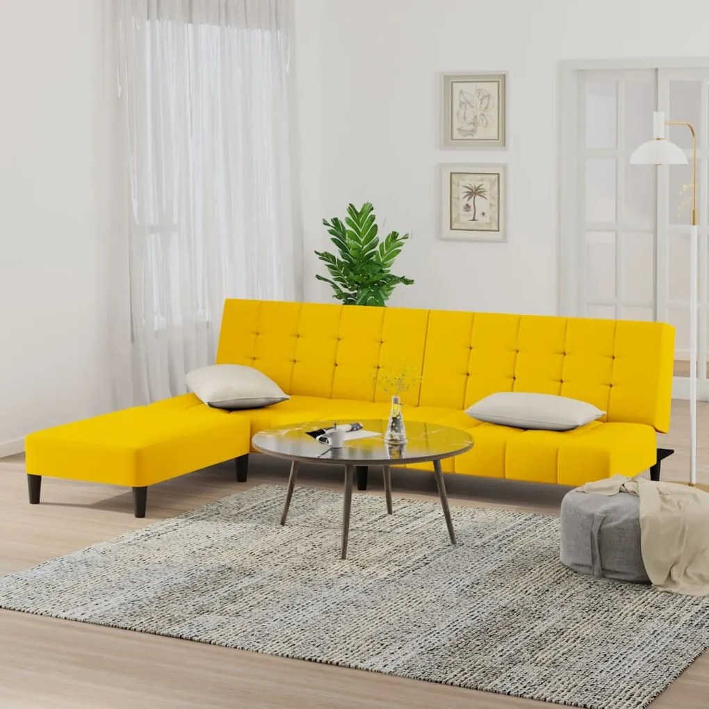 vidaXL Καναπές Κρεβάτι Διθέσιος με Υποπόδιο Κίτρινος Βελούδινος