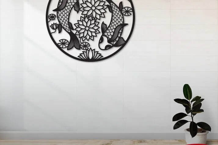 Σετ των 2 Intra απο ξύλο plywood 3mm-4mm πάχος - Λίμα κοπής με λέιζερ Διακόσμηση Τοίχων Ζευγάρι Ψαριών Δίασταση 18x18 cm INTRAFABR-86928721