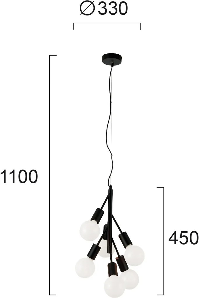 Φωτιστικό οροφής Viokef Grape 6φωτο-Μαύρο