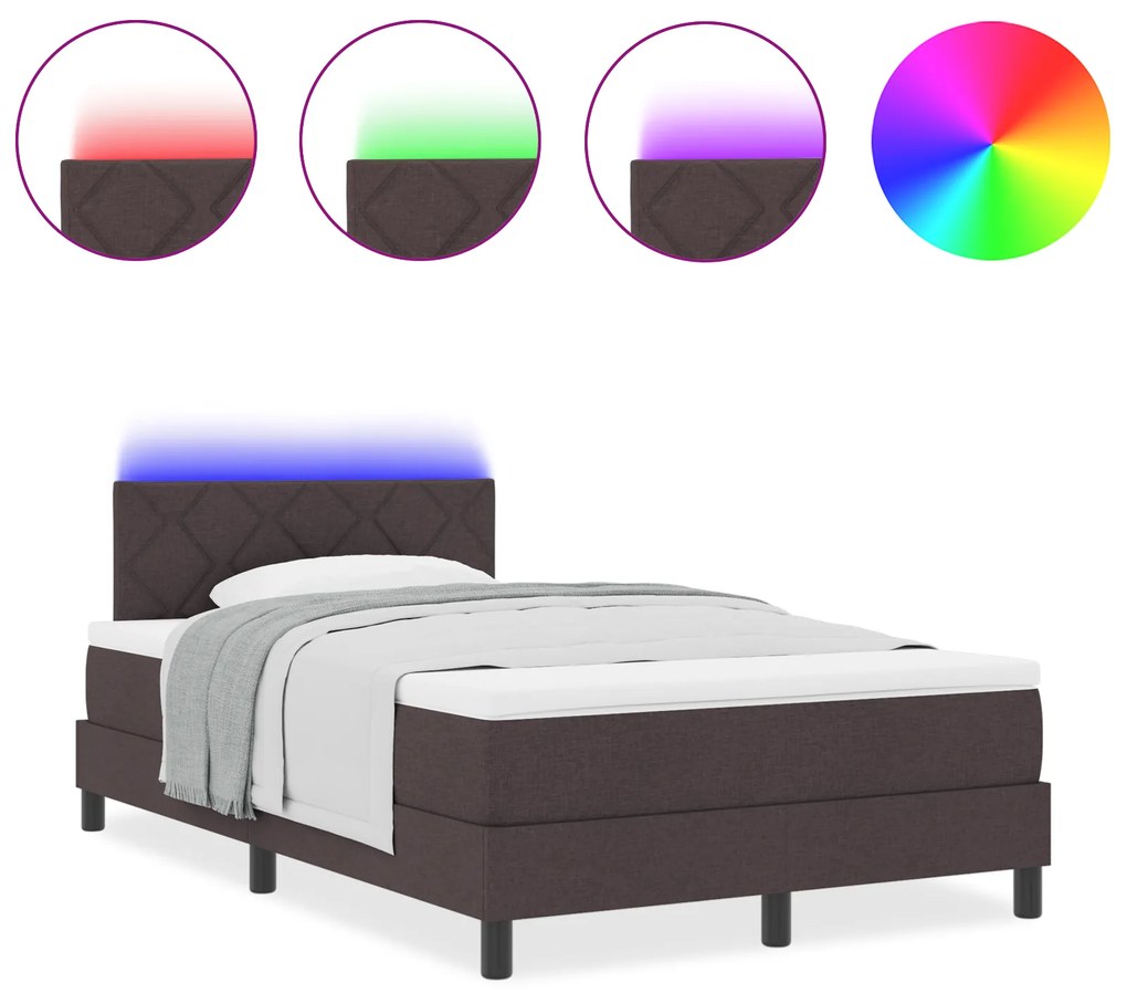 vidaXL Κρεβάτι με Στρώμα & Φωτισμό LED Σκούρο Καφέ 120x190 εκ. Υφάσματος