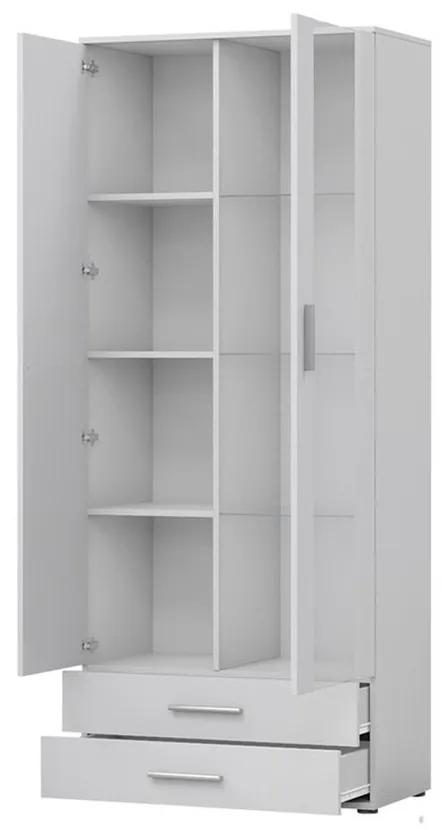 Βιτρίνα Charlotte E105, Γυαλιστερό λευκό, Άσπρο, Με πόρτες, Με συρτάρια, Ο αριθμός των θυρών: 2, Αριθμός συρταριών: 2, 192x80x41cm, 70 kg | Epipla1.gr