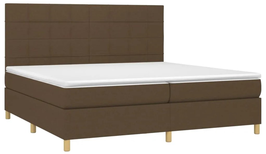 Κρεβάτι Boxspring με Στρώμα & LED Σκ.Καφέ 200x200εκ. Υφασμάτινο - Καφέ
