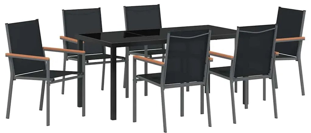 vidaXL Σέτ φαγητού για κήπο 7 pcs Μαύρο Ατσάλι με Πούδρα