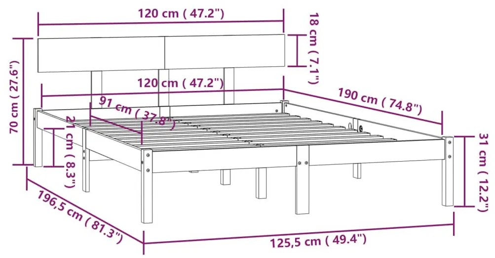 Πλαίσιο Κρεβατιού Μαύρο 120 x 190 εκ. Μασίφ Ξύλο Small Double - Μαύρο