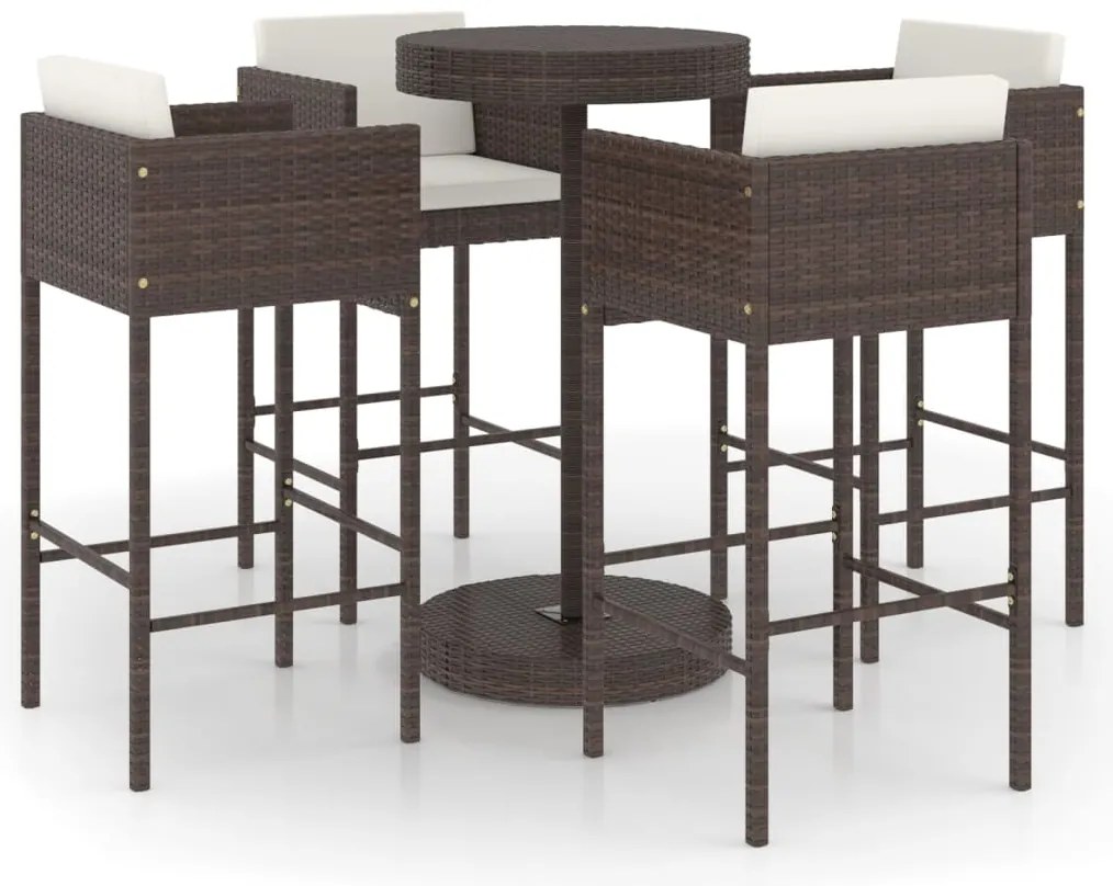 vidaXL Σετ Επίπλων Μπαρ Κήπου 5 τεμ. Καφέ Συνθετικό Ρατάν με Μαξιλάρια