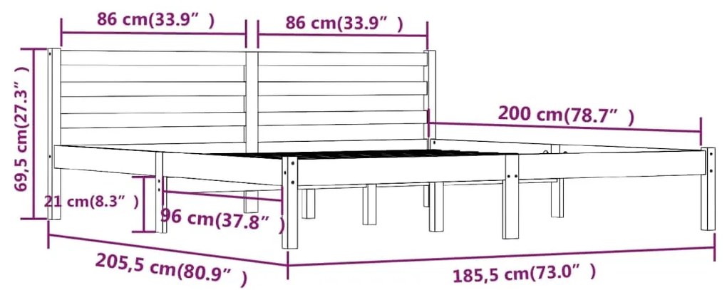 Πλαίσιο Κρεβατιού Λευκό 180x200εκ. Μασίφ Ξύλο Πεύκου Super King - Λευκό