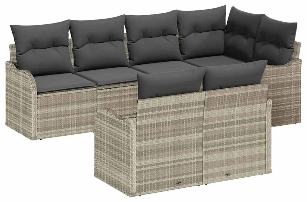 vidaXL Σετ Καναπέ Κήπου με μαξιλάρι 7 pcs Ανοιχτό γκρι Πολυ ράταν