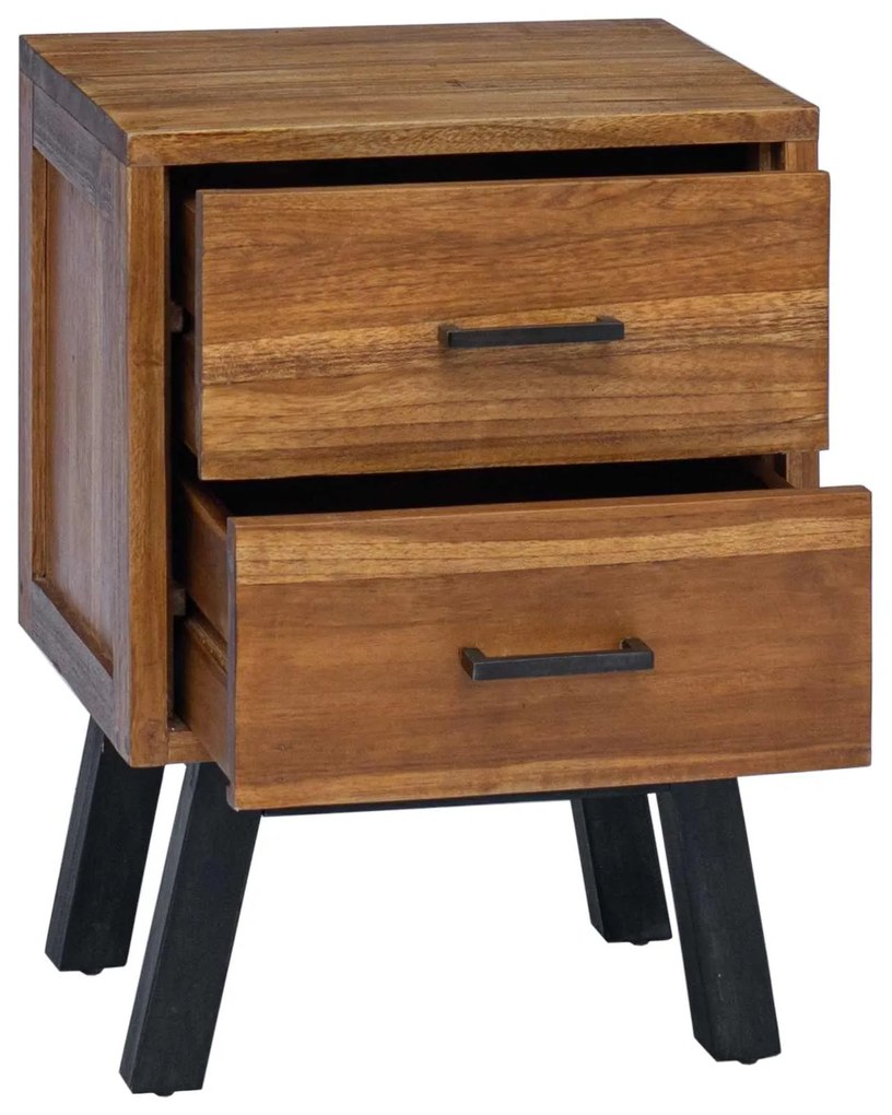 vidaXL Κομοδίνο με συρτάρι Φυσικό 40 x 35 x 55 εκ Στερεό Ξύλο Τίκ