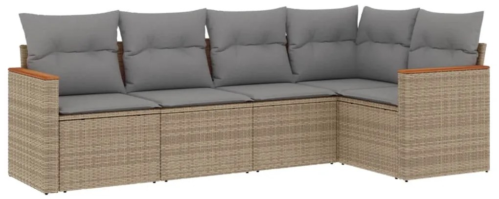 vidaXL Σετ Καναπέ Κήπου 5 τεμ. Μικτό Μπεζ Συνθετικό Ρατάν & Μαξιλάρια