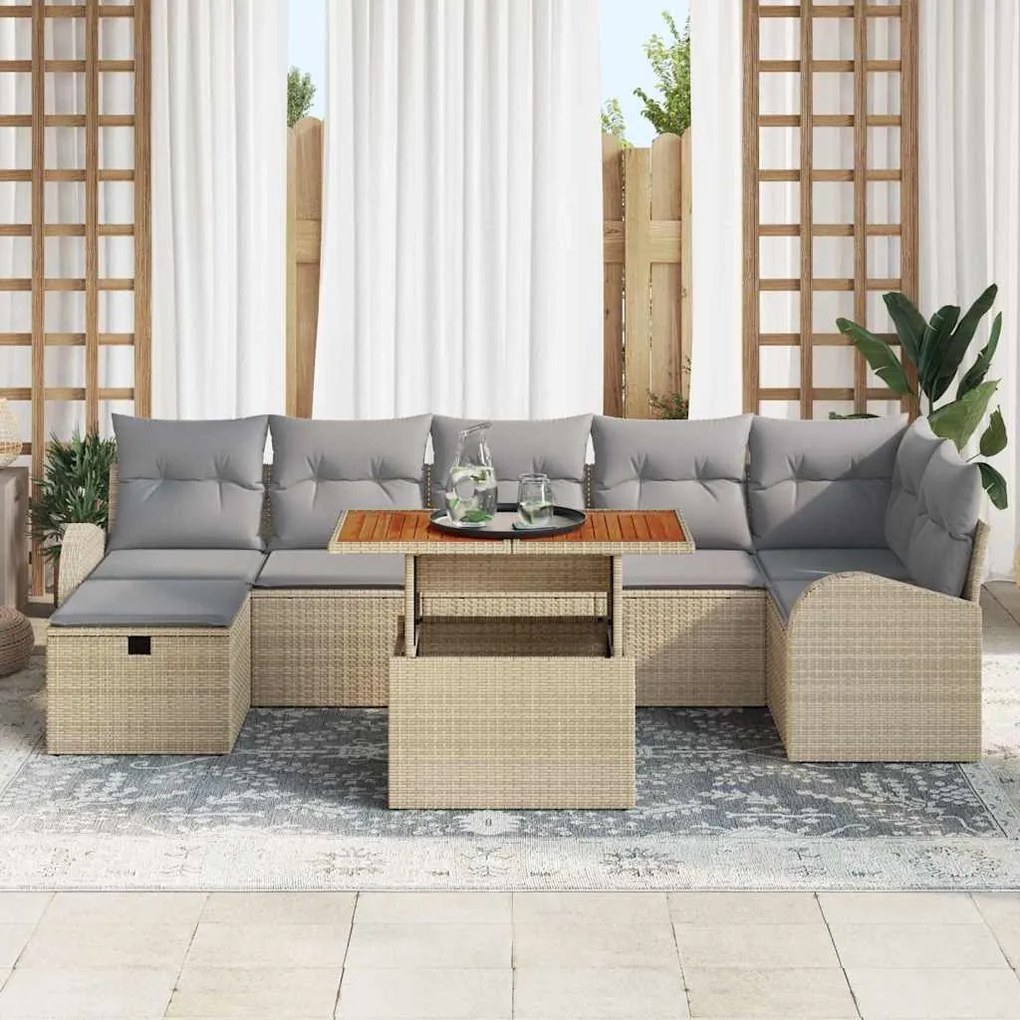 vidaXL Σετ Καναπέ Κήπου Ρυθμιζόμενο ύψος 8 pcs Μπεζ συνθετικό ρατάν