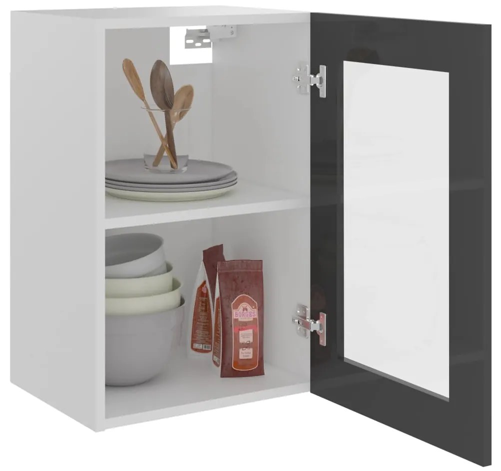vidaXL Ντουλάπι Κρεμαστό με Τζάμι Γυαλ. Γκρι 40x31x60 εκ. Μοριοσανίδα