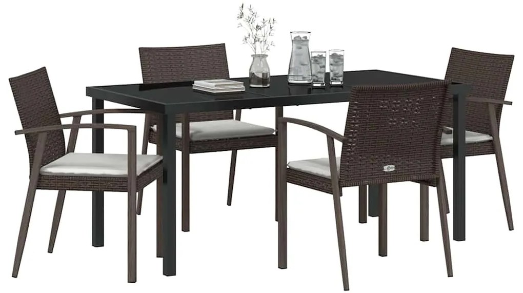 vidaXL Σέτ φαγητού για κήπο 5 pcs Καφέ Πολυ ράταν