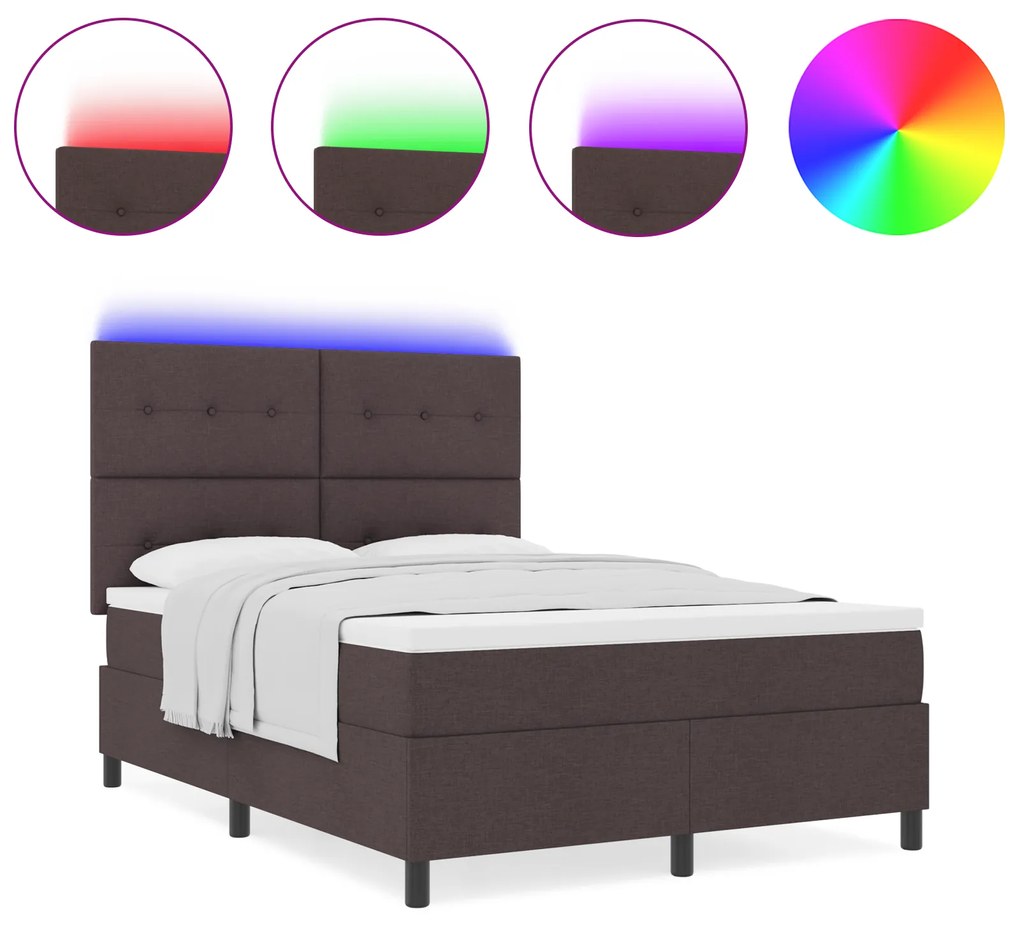 vidaXL Κρεβάτι με Βάση και Στρώμα & LED Σκούρο Καφέ 140x190 εκ Ύφασμα