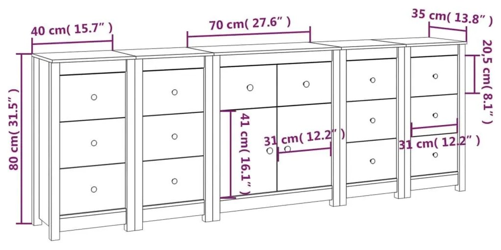 Συρταριέρα 230x35x80 εκ. από Μασίφ Ξύλο Πεύκου - Καφέ