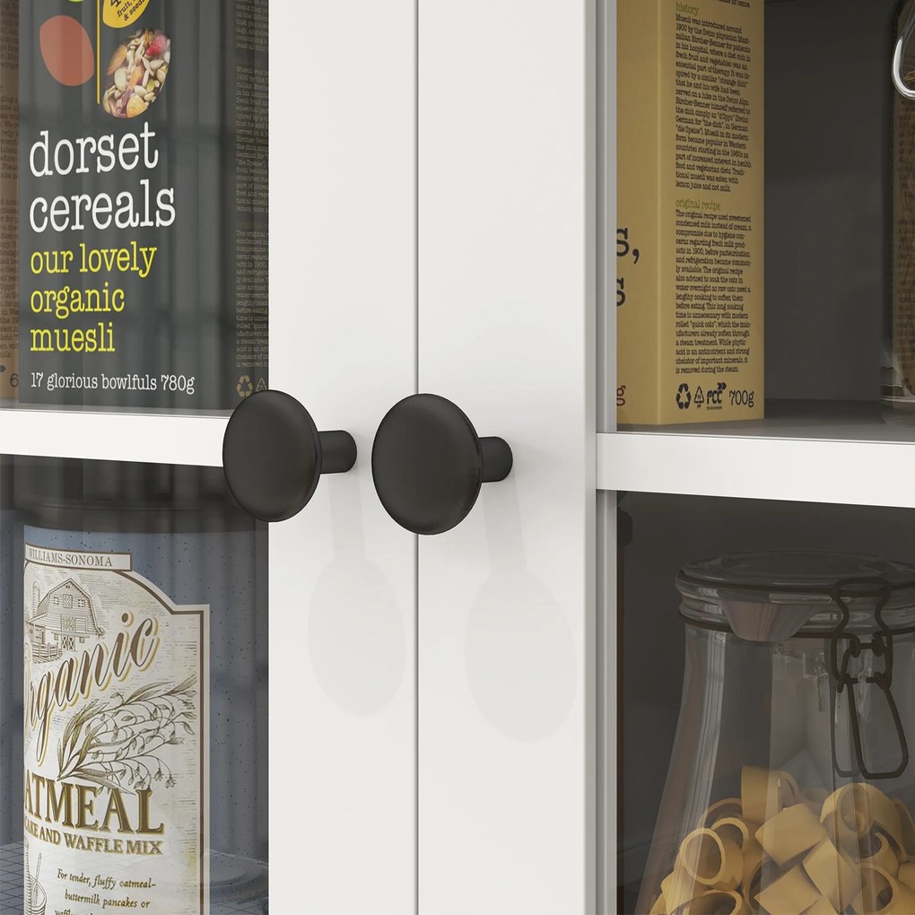 HOMCOM Ανεξάρτητο ντουλάπι κουζίνας με πάγκο εργασίας για φούρνο μικροκυμάτων, καφετιέρα, ντουλάπια, γυάλινες πόρτες, Λευκό