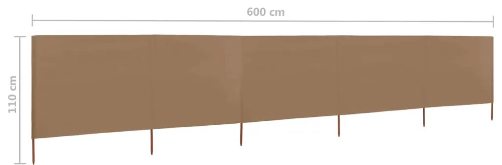 vidaXL Προστατευτικό Αέρα με 5 Πάνελ Taupe 600 x 80 εκ. Υφασμάτινο