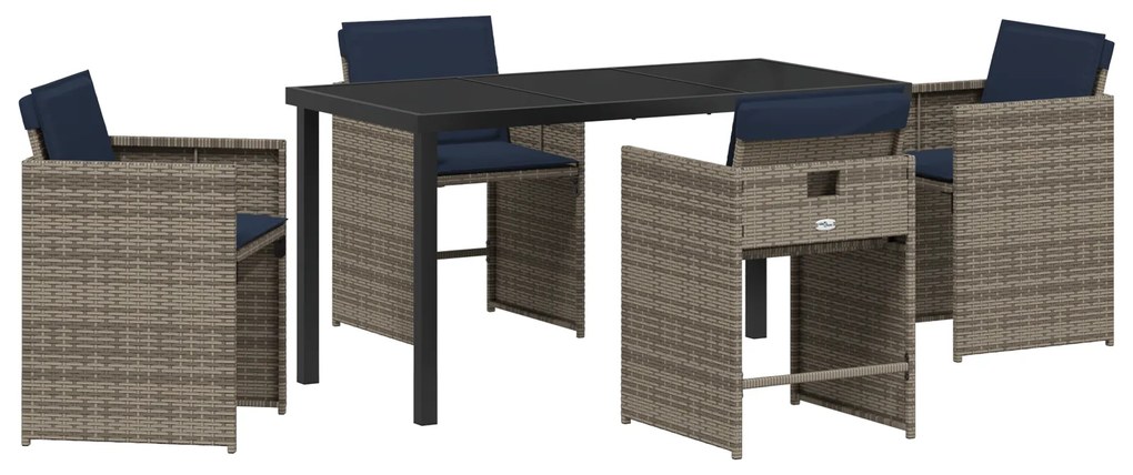 vidaXL Σέτ φαγητού για κήπο με μαξιλάρι 5 pcs Γκρι Πολυ ράταν