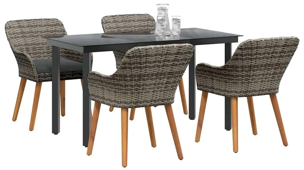 vidaXL Σέτ φαγητού για κήπο με μαξιλάρι 5 pcs Γκρι συνθετικό ρατάν