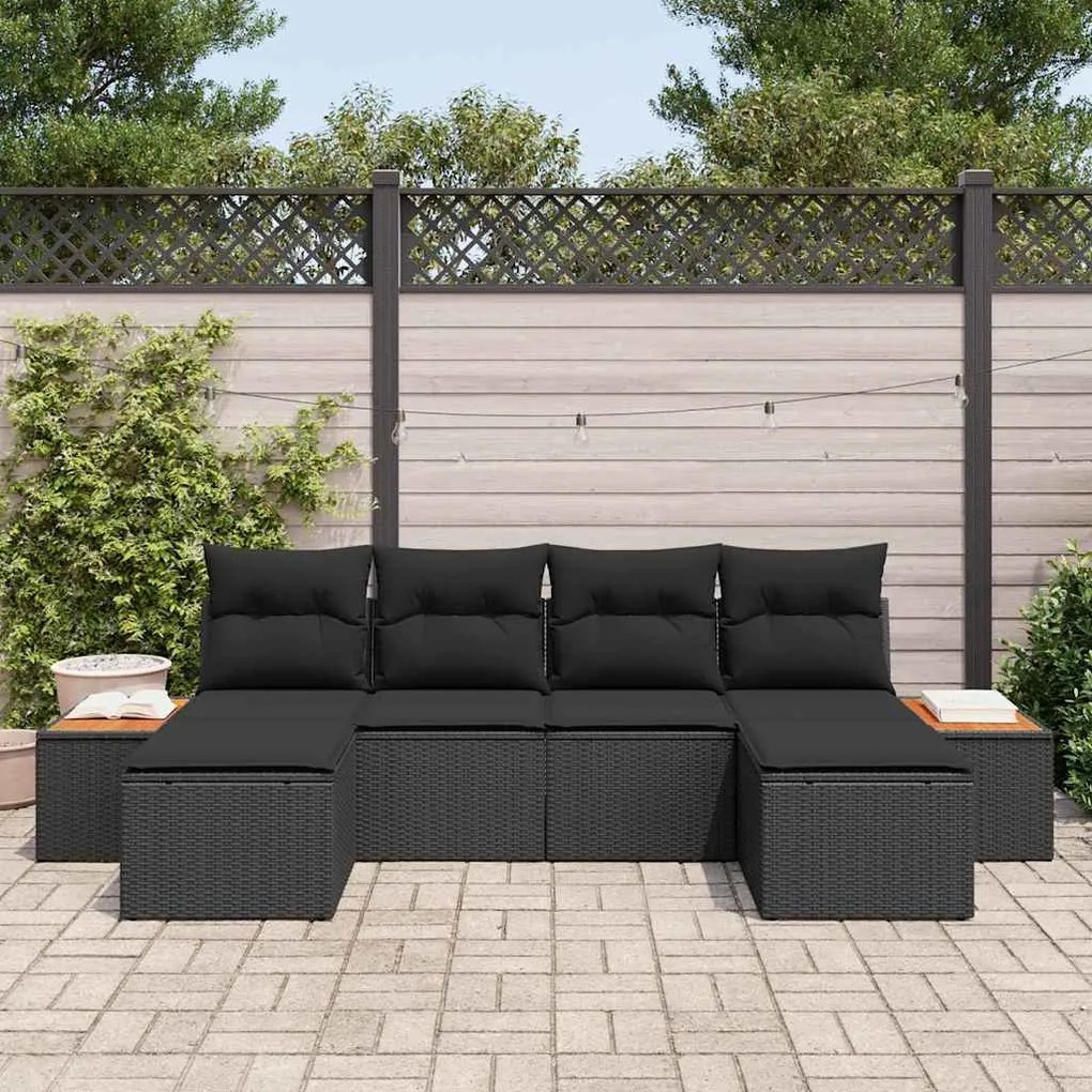 vidaXL Σετ Καναπέ Κήπου με μαξιλάρι 6 pcs Μαύρο Πολυ ράταν