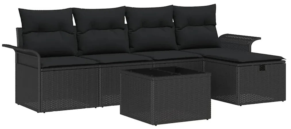vidaXL Σετ Καναπέ Κήπου 6 pcs Μαύρο 251 x 117 x 85 εκ. Πολυ ράταν